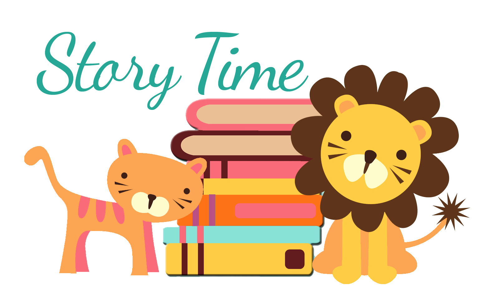 tiger and lion with books story time