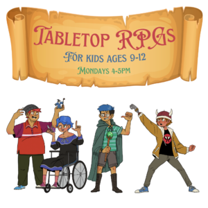 Tabletop RPGs for kids logo with four individuals