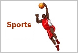 The word "Sports" and a basketball player
