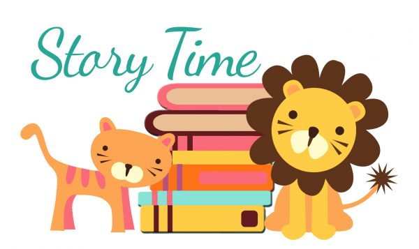 tiger and lion with books story time
