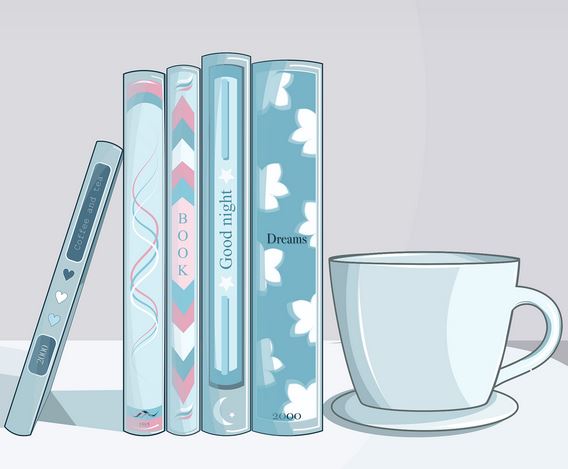 clipart with books and mug