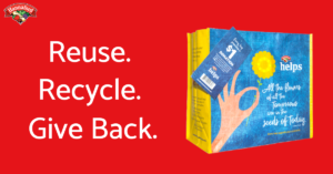 Hannaford give back bag with the words reuse. recycle. give back.