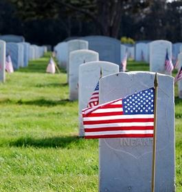 USA Flag by Gravestone- Memorial Day Image
