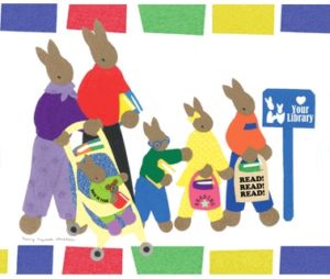 Take Your Child to the Library Day logo family of rabbits