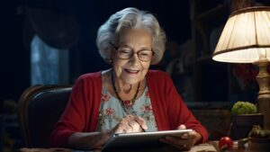 elderly lady working with a tablet