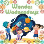 Wonder Wednesday Logo kids with outer space setting in the background
