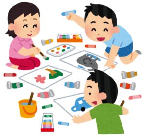 clipart image of three children crafting