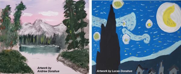 two pieces of art for the art displayed in the library