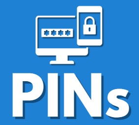 clipart image of a computer and phone with lock or hidden password text reads PINs